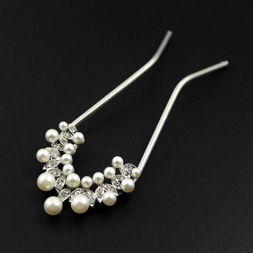 Czech Rhinestone & Pearl 2-Prong Bridal Hair Stick Fork